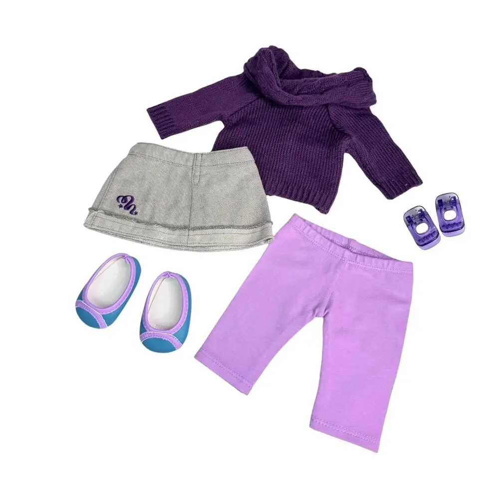 American Girl McKenna School Outfit Doll Sweater Skirt Shoes Leggings Hair Clips